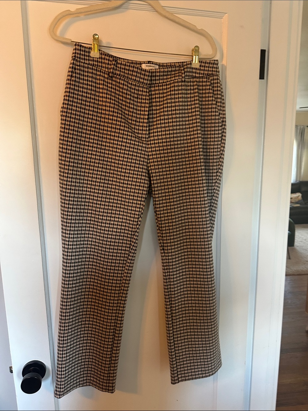 Tailored Houndstooth Straight-Leg Pants - Black & White